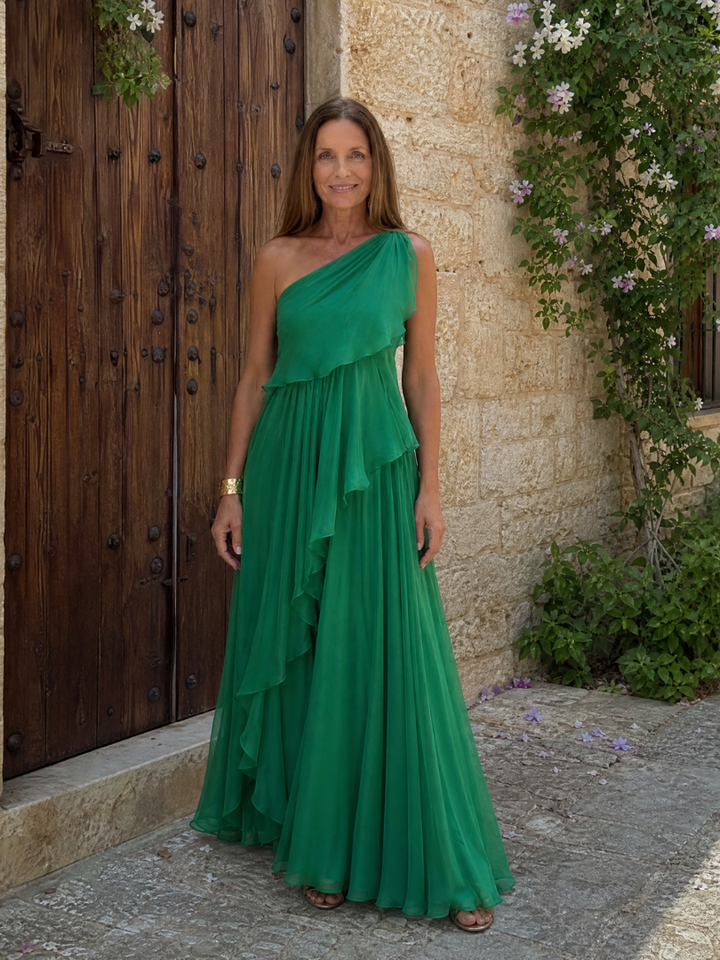 Eliana™ | Abito lungo in chiffon monospalla