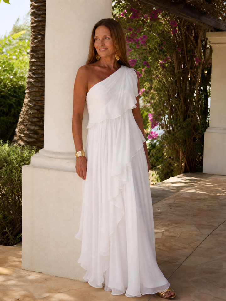 Eliana™ | Abito lungo in chiffon monospalla