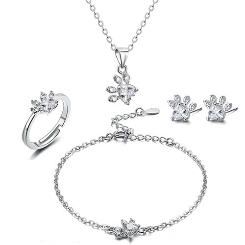 Parure de bijoux Paw pour femme – 4 pièces | Or rose avec cœur en zircone