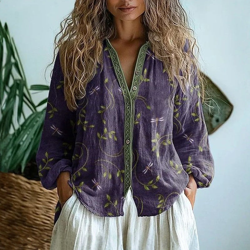 Brianna | Vintage-Blattdruck-Shirt