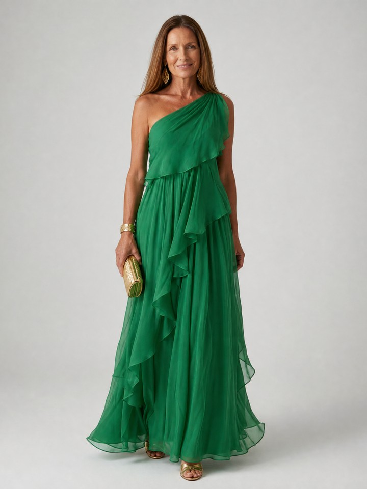 Eliana™ | Abito lungo in chiffon monospalla