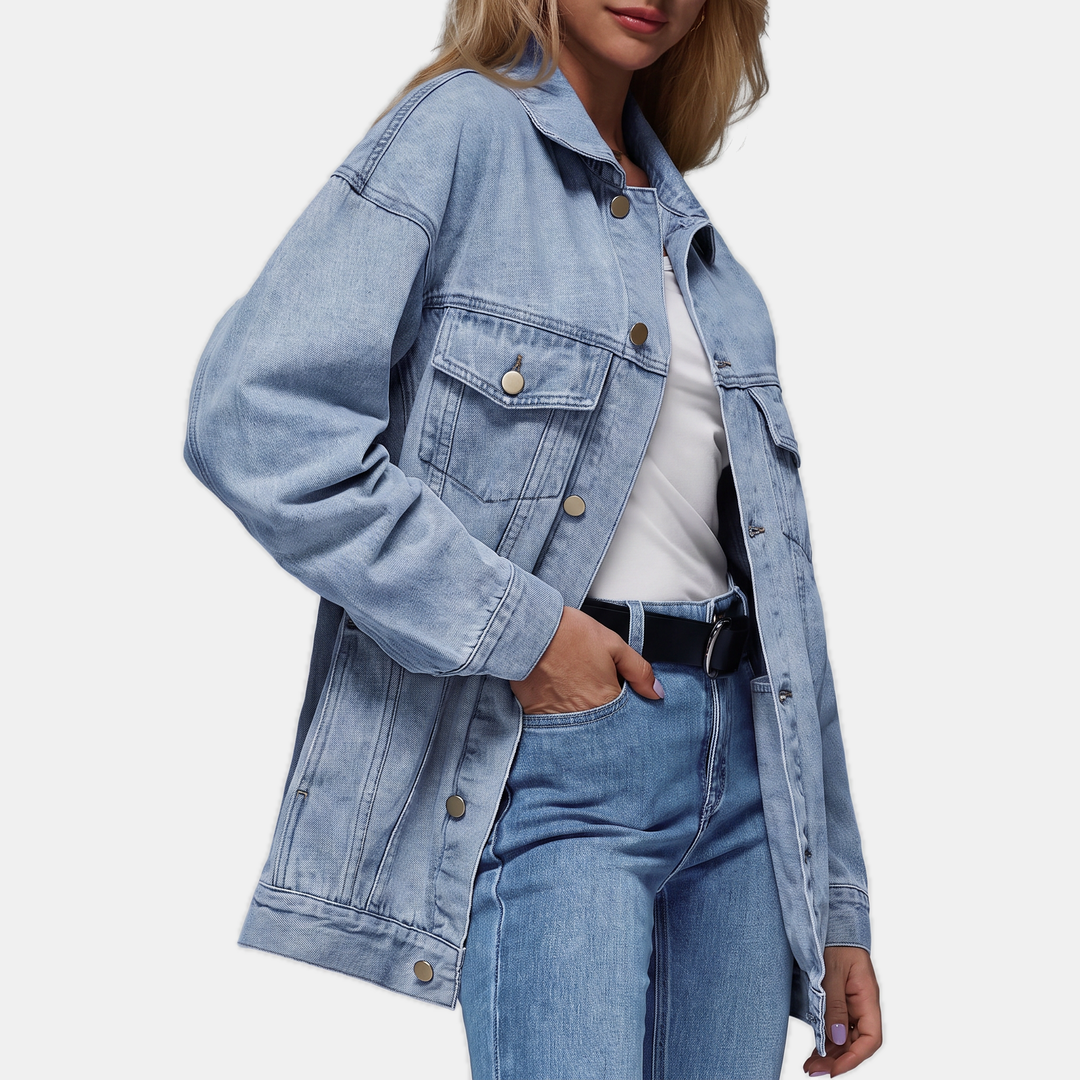 Veste en jean oversize pour femme avec boutons-pression