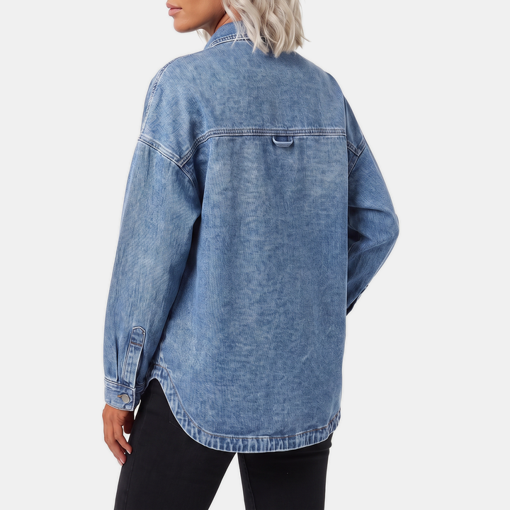 Veste en jean oversize boutonnée délavée à manches longues pour femme