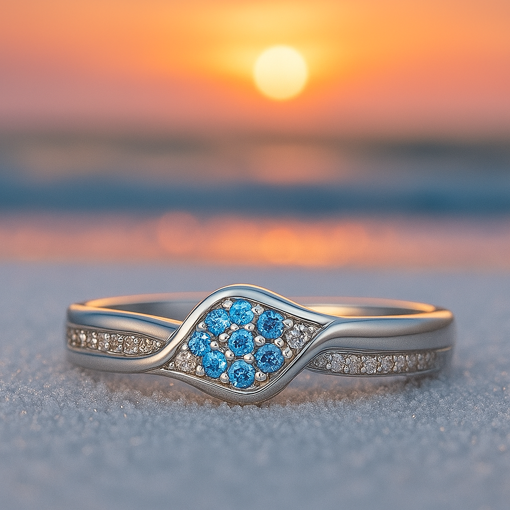 Vagues silencieuses – Bague en argent 925 avec cristal bleu