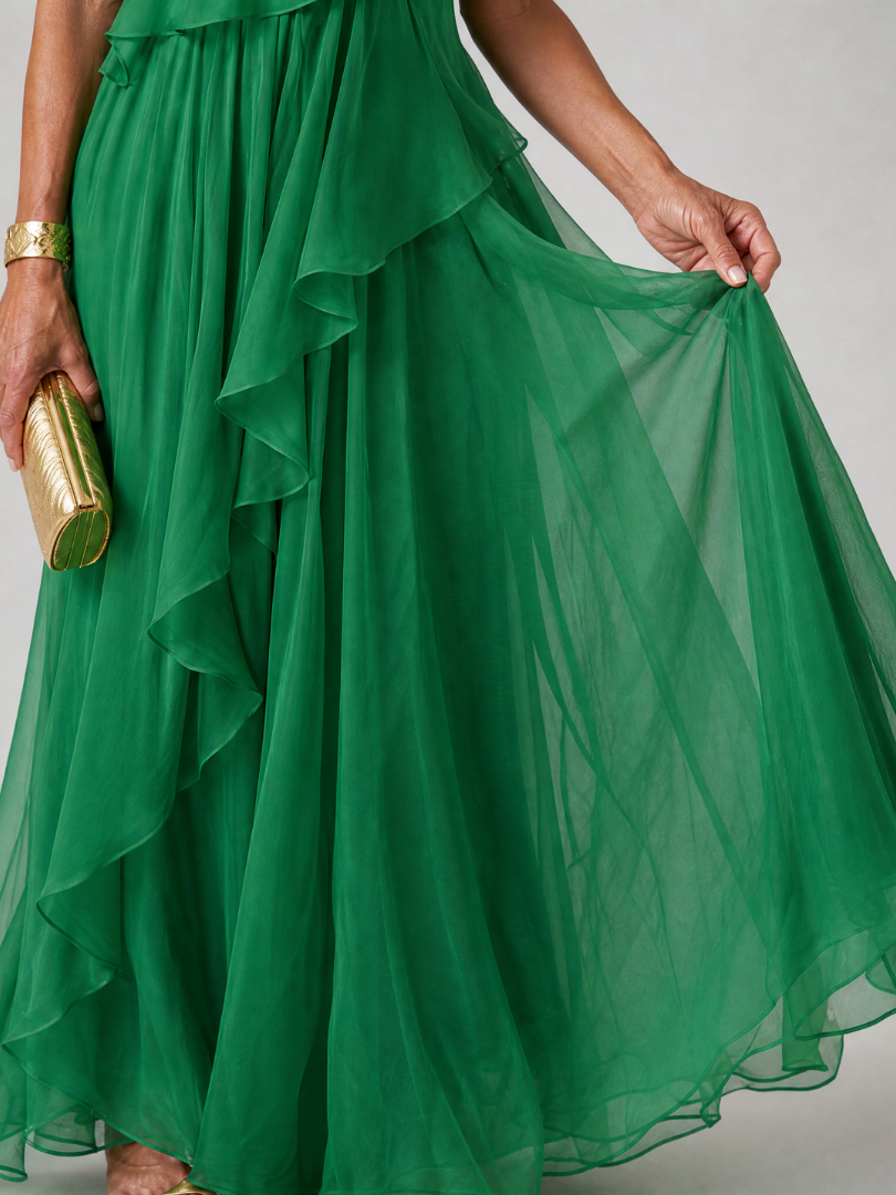 Eliana™ | Abito lungo in chiffon monospalla