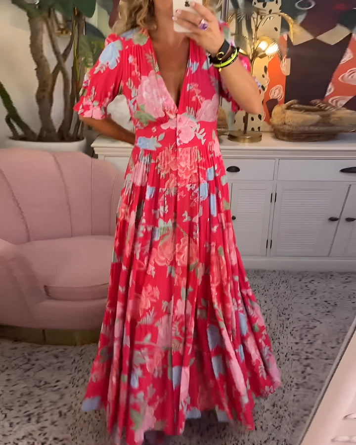 CARINE | KLEID MIT TASCHEN UND V-AUSSCHNITT IM BLUMENMUSTER