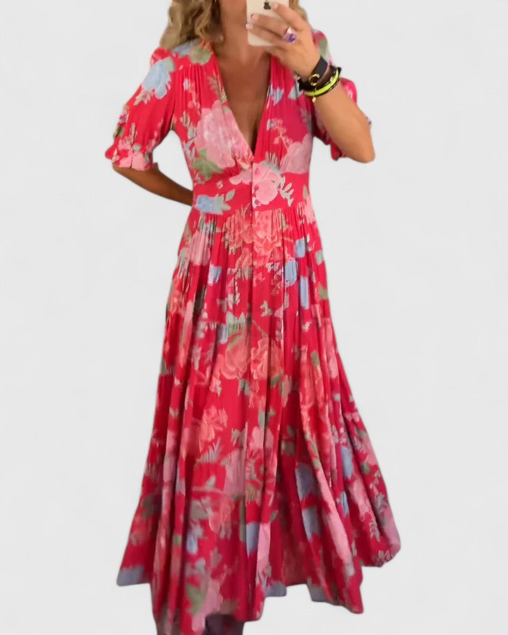 Minelda | Robe élégante à col en V avec fleurs