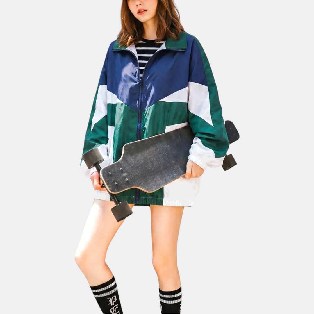 Giacca a vento oversize da donna con blocchi di colore