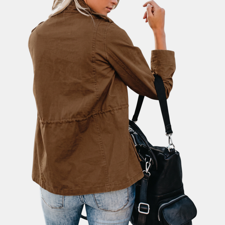 Veste cargo utilitaire pour femme avec poches multiples et cordon de serrage à la taille