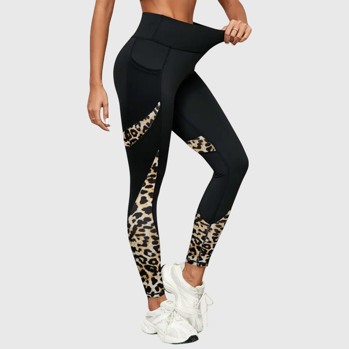 Pantaloni da allenamento a vita alta con stampa leopardata