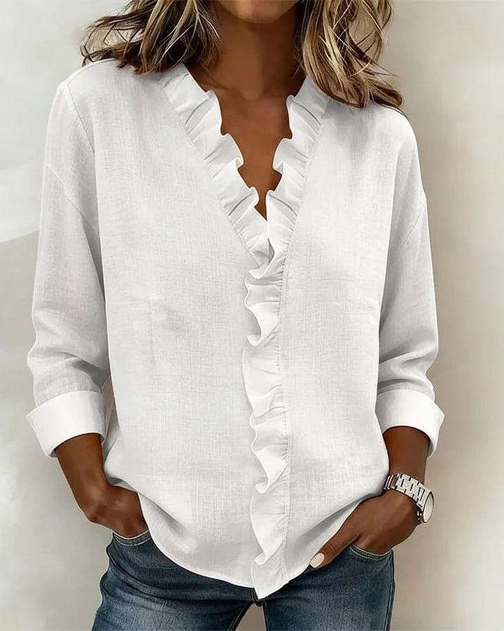 Indie | Blouse à volants, col V et manches longues