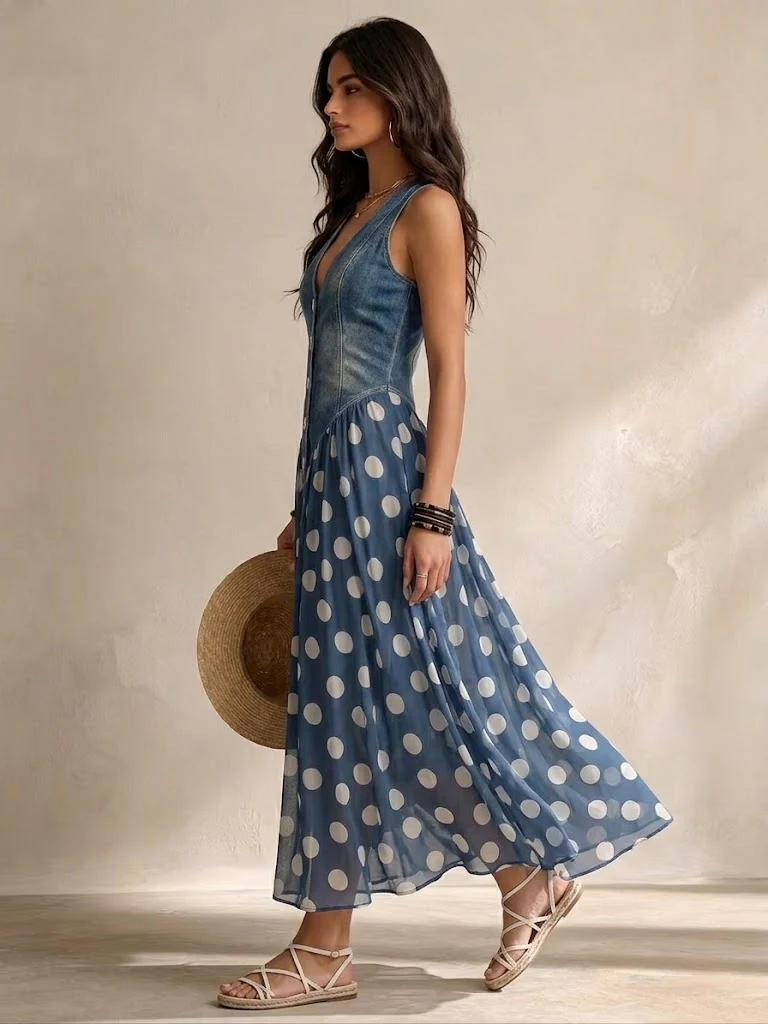 Bianca | Vestito midi in chiffon a pois