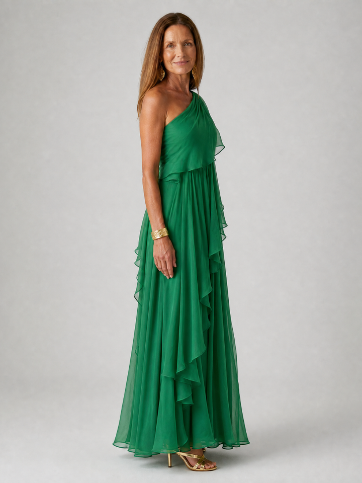 Eliana™ | Abito lungo in chiffon monospalla