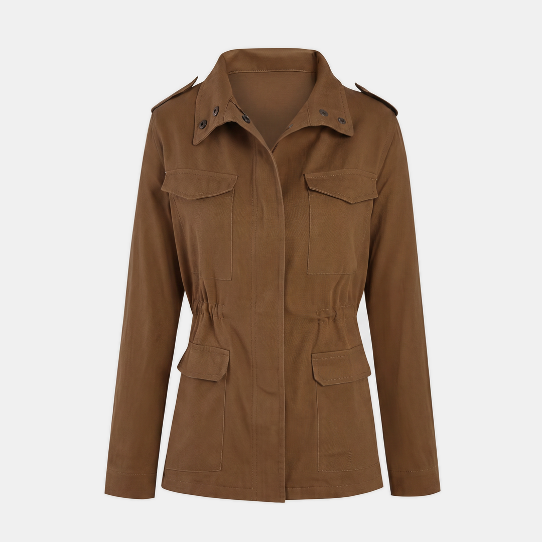 Veste cargo utilitaire pour femme avec poches multiples et cordon de serrage à la taille
