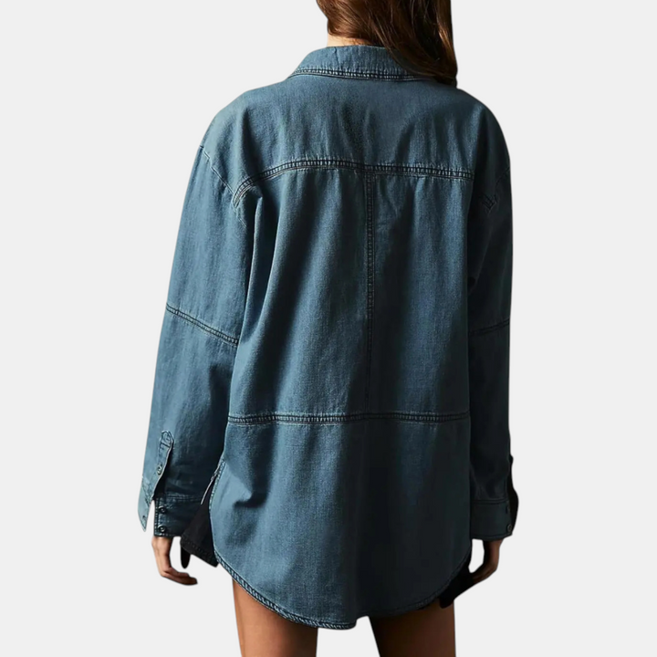 Camicia pullover in denim oversize con scollo a V da donna