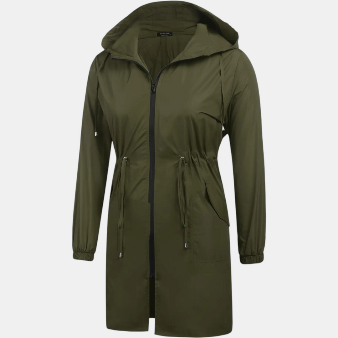 Coupe-vent pour femme avec cordon de serrage à la taille, capuche, veste longue