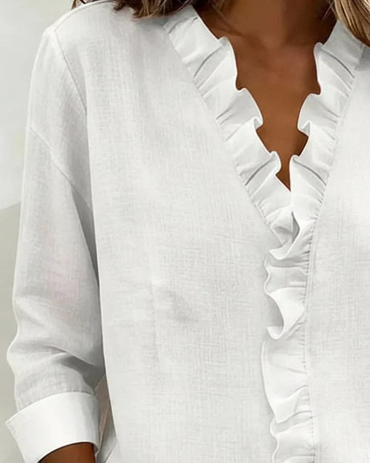 Indie | Blouse à volants, col V et manches longues