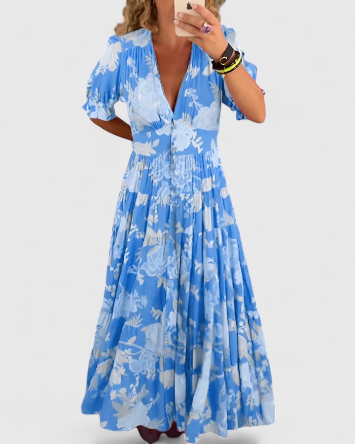 Minelda | Robe élégante à col en V avec fleurs