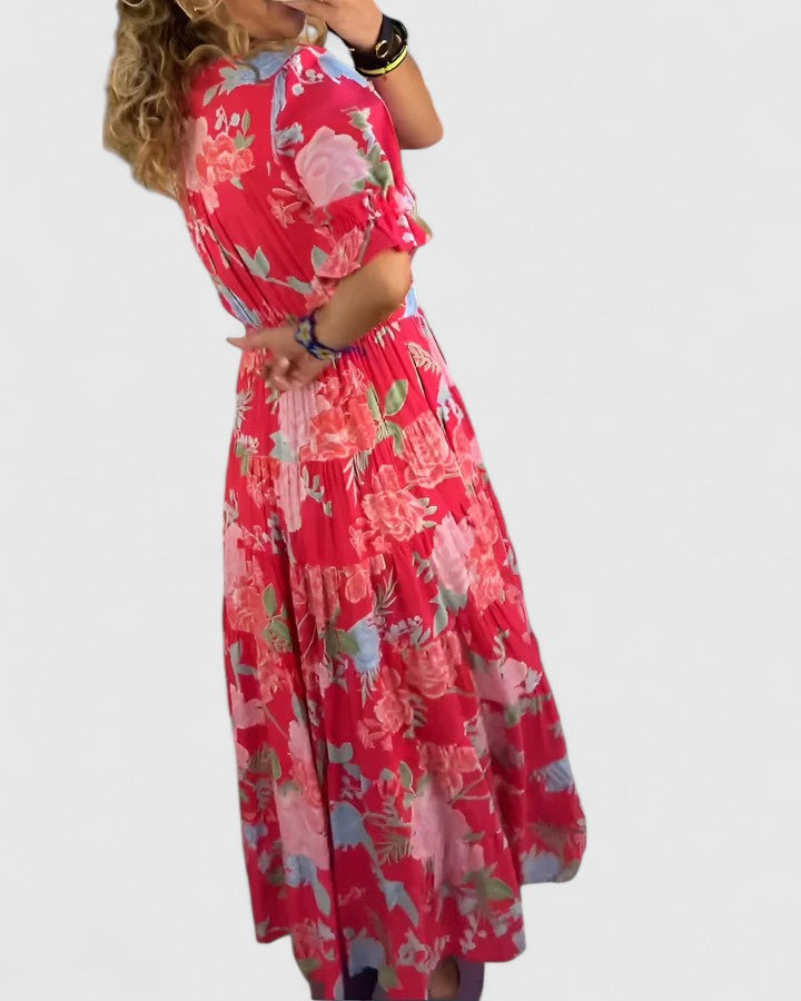 Minelda | Robe élégante à col en V avec fleurs