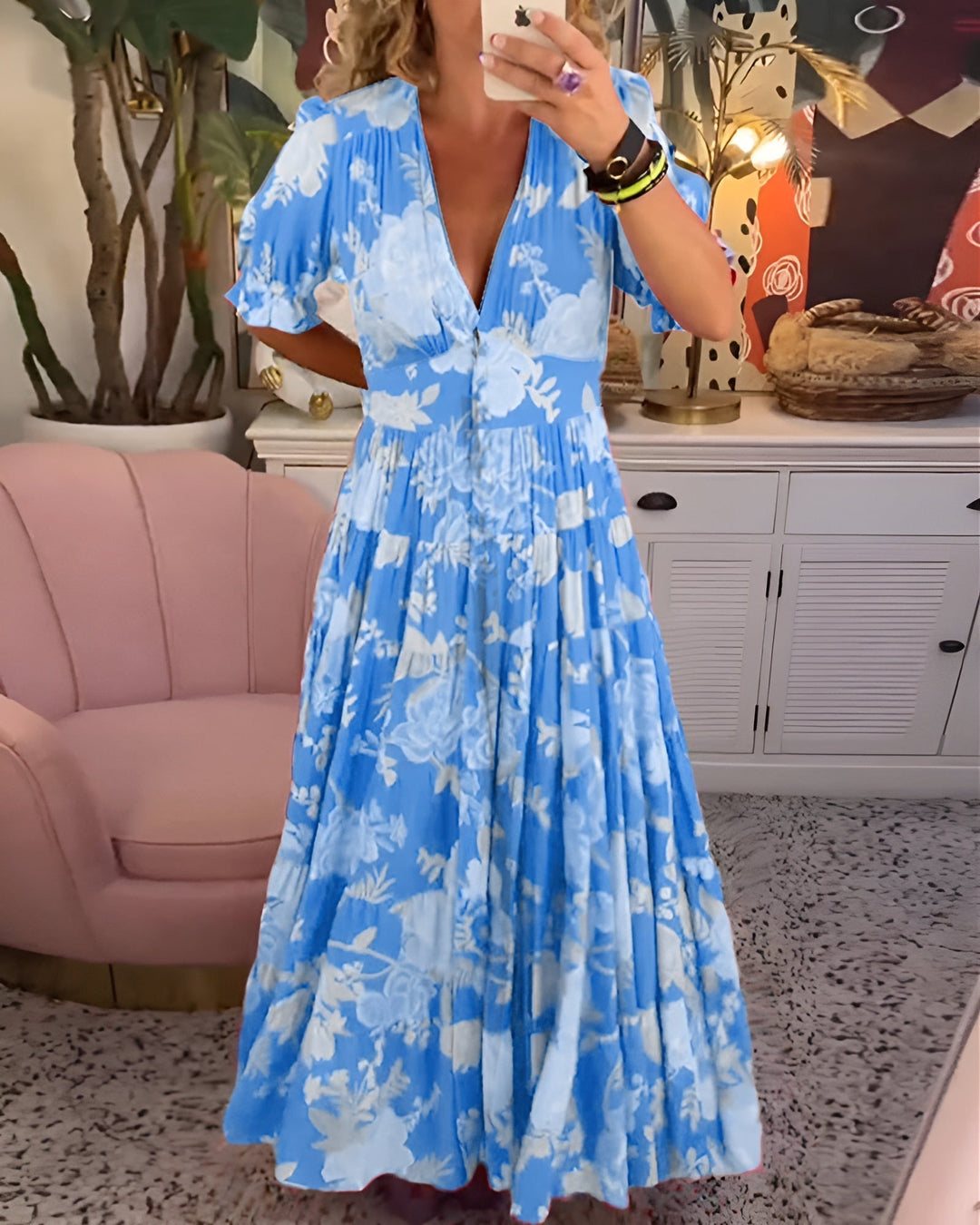 CARINE | KLEID MIT TASCHEN UND V-AUSSCHNITT IM BLUMENMUSTER