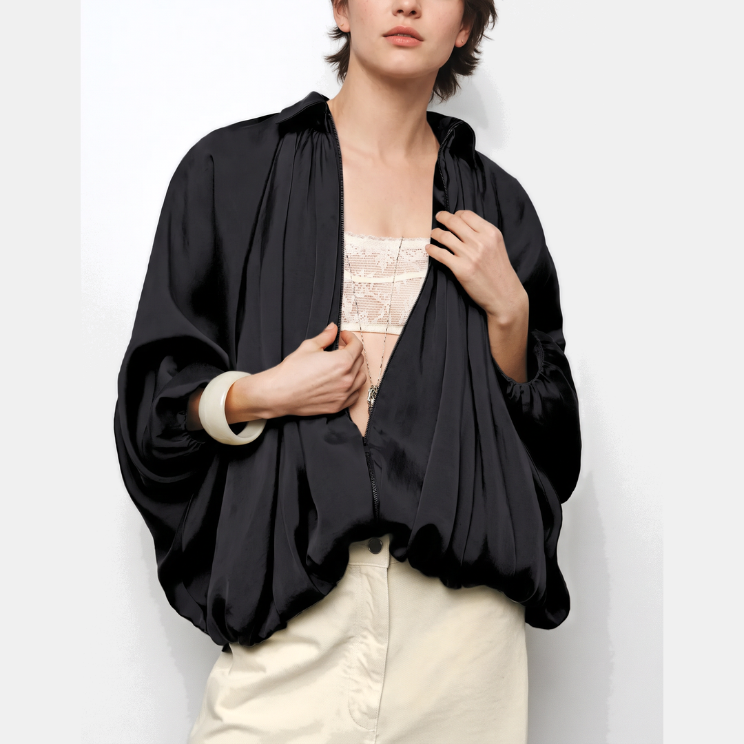 Blouson aviateur oversize pour femme avec manches ballon et fermeture éclair