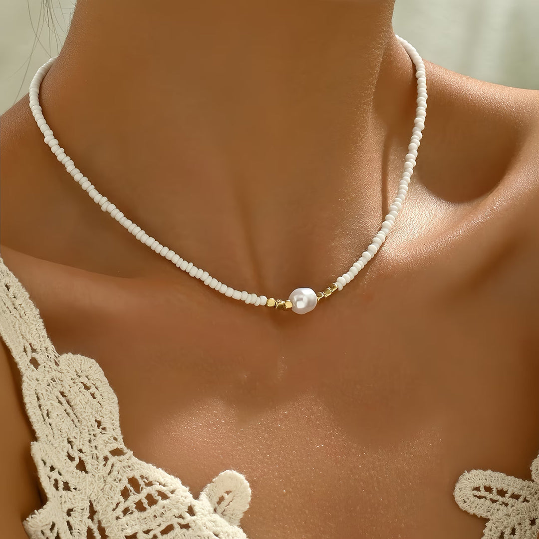 Collana minimalista in turchese e perle