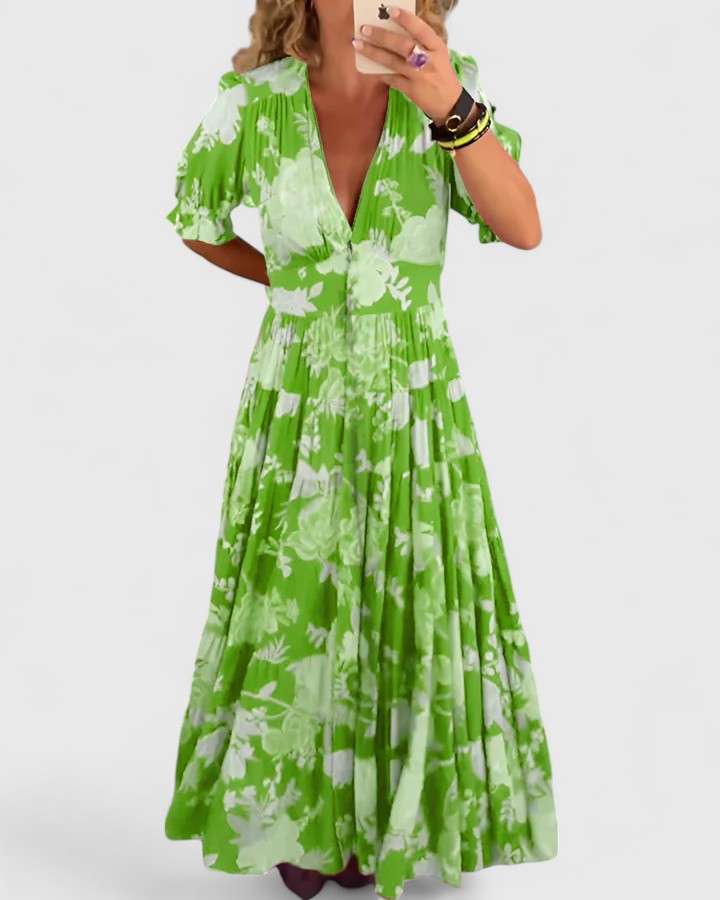 Minelda | Robe élégante à col en V avec fleurs