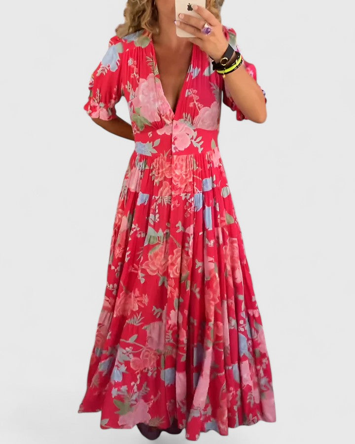 Minelda | Robe élégante à col en V avec fleurs