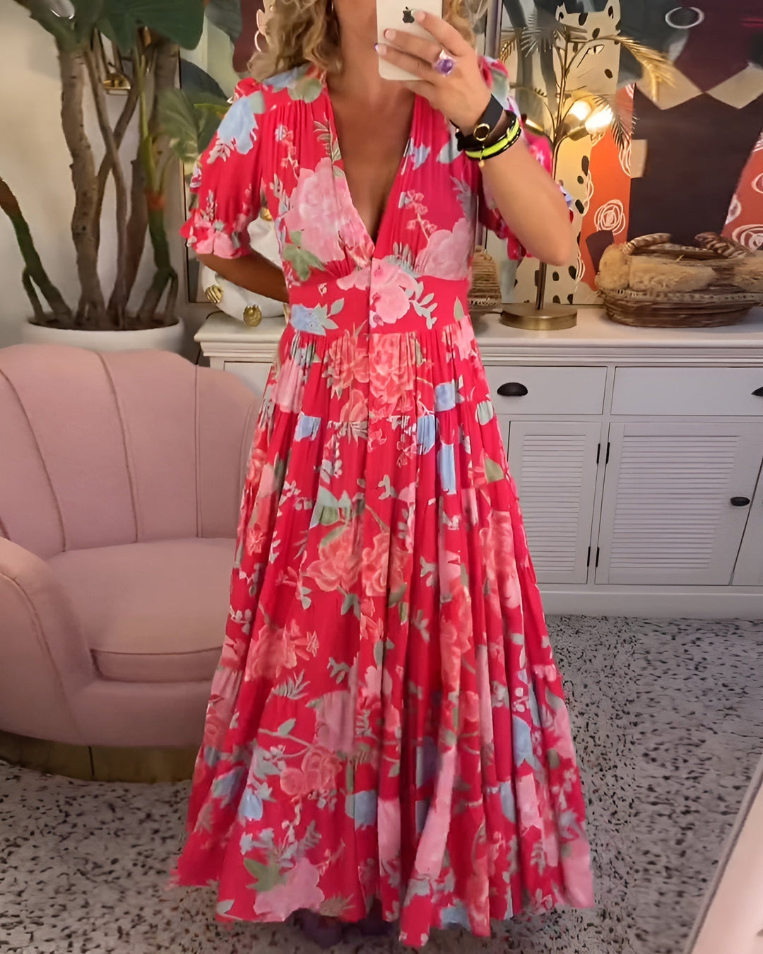 CARINE | KLEID MIT TASCHEN UND V-AUSSCHNITT IM BLUMENMUSTER
