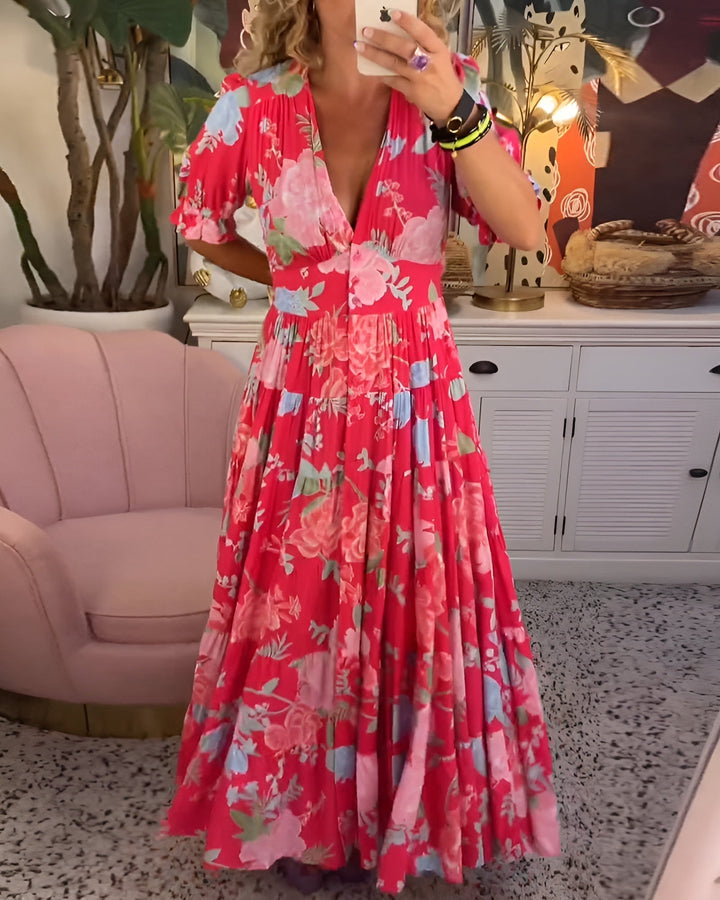 CARINE | KLEID MIT TASCHEN UND V-AUSSCHNITT IM BLUMENMUSTER
