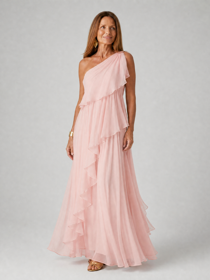 Eliana™ | Abito lungo in chiffon monospalla