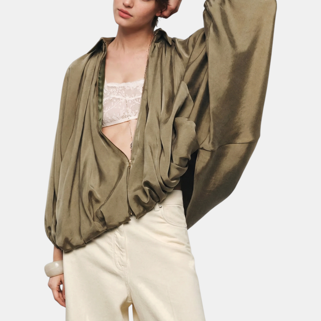 Blouson aviateur oversize pour femme avec manches ballon et fermeture éclair