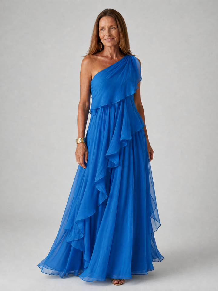 Eliana™ | Abito lungo in chiffon monospalla
