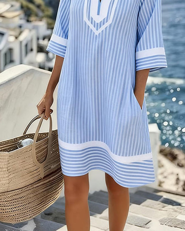 Klara - Robe rayée à manches courtes avec col en V