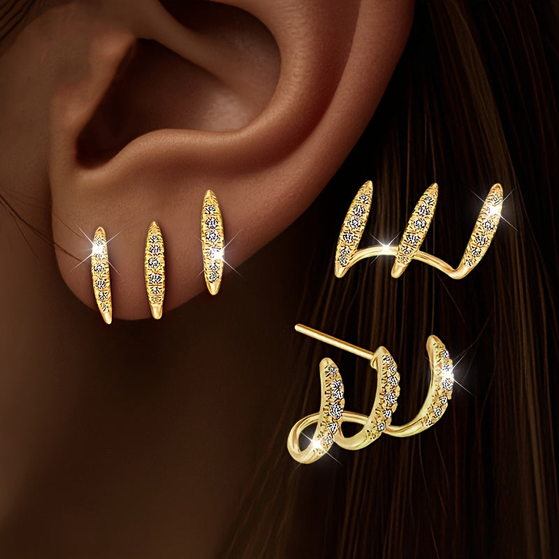 Elegante Ohrringe mit drei Krappen und Strass