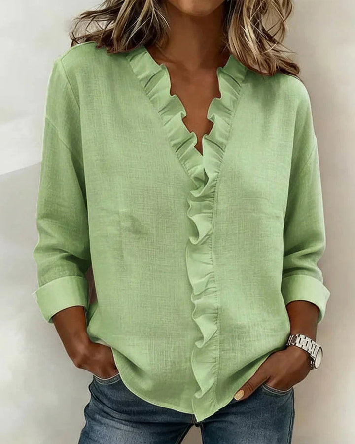Indie | Blouse à volants, col V et manches longues