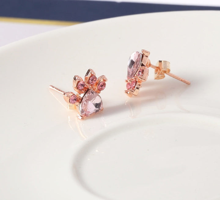 Parure de bijoux Paw pour femme – 4 pièces | Or rose avec cœur en zircone
