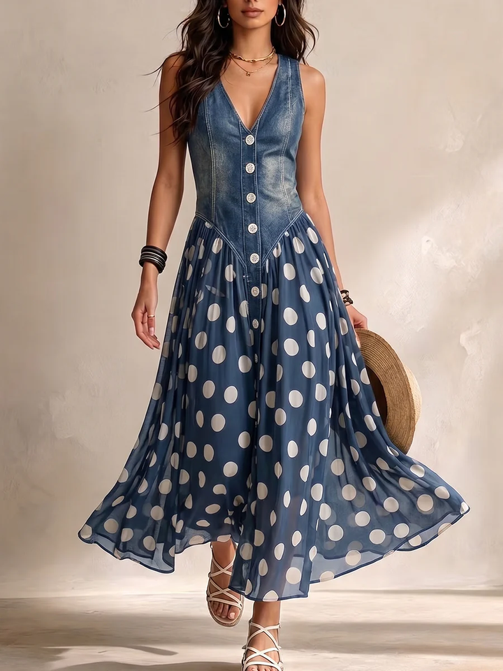 Bianca | Vestito midi in chiffon a pois