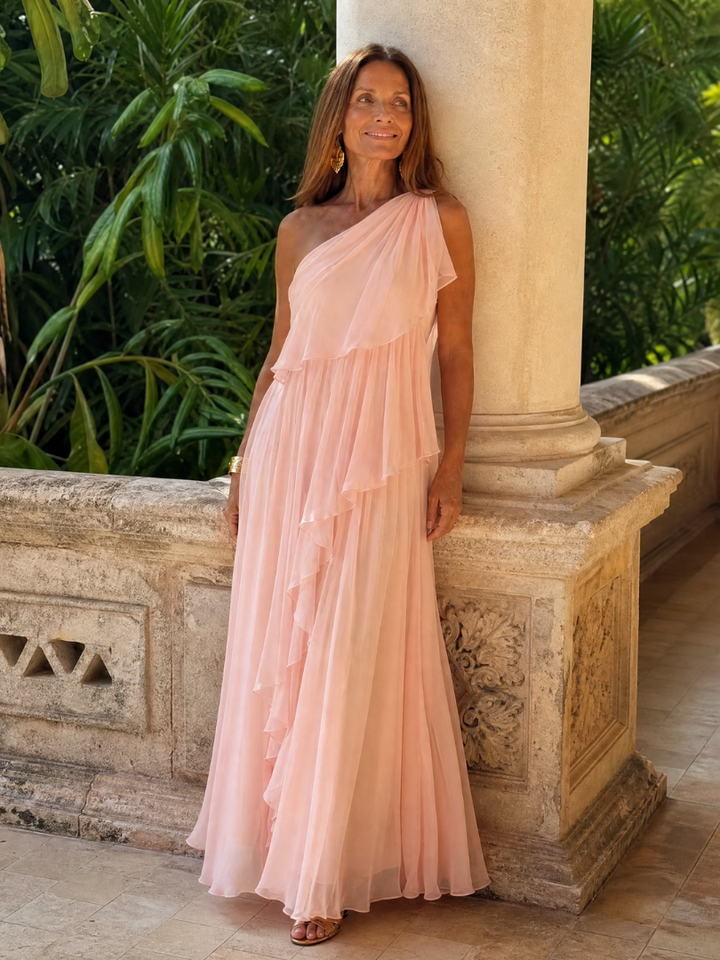 Eliana™ | Abito lungo in chiffon monospalla