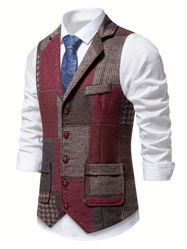 Léo | Gilet en tweed patchwork à motif chevrons