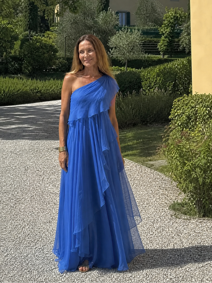 Eliana™ | Abito lungo in chiffon monospalla