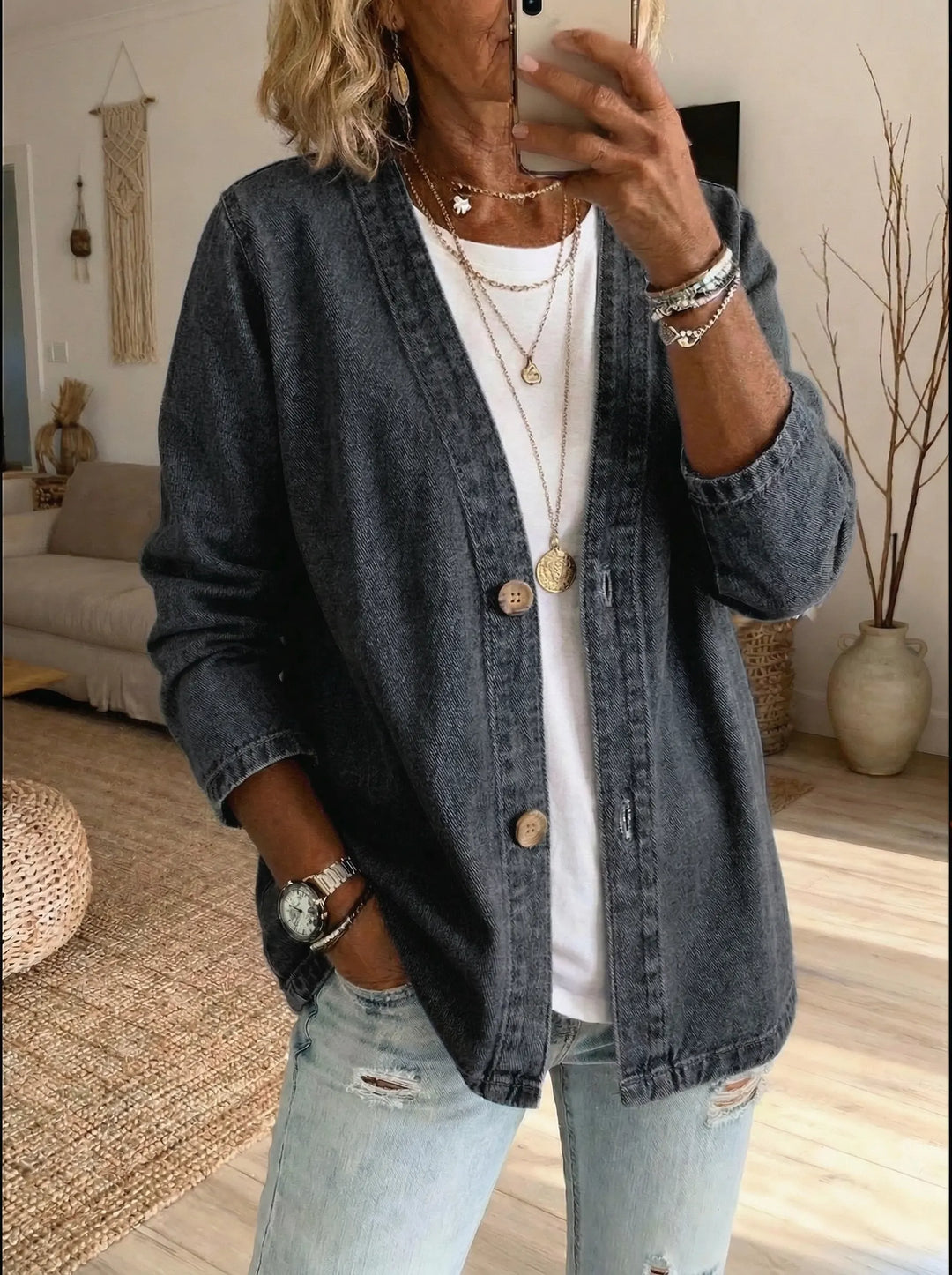 Dariah - Cappotto con bottoni in denim