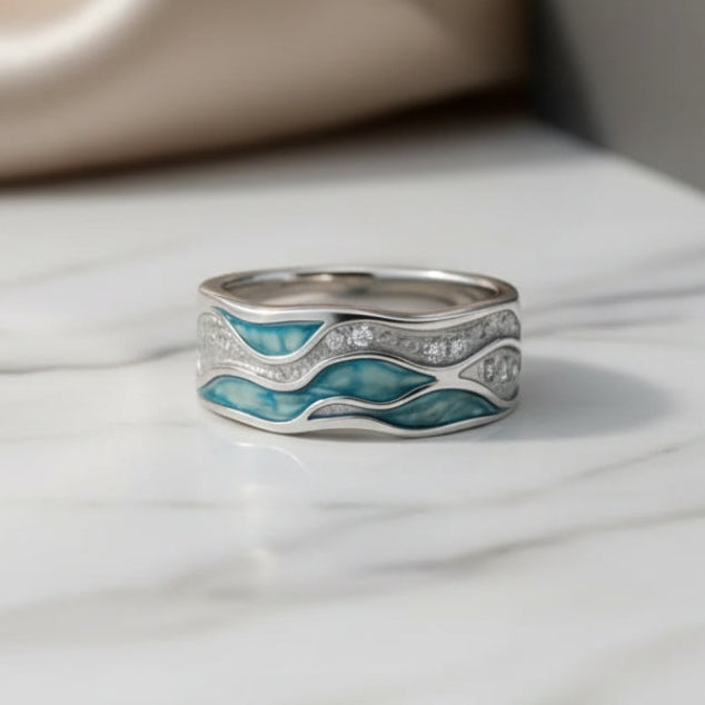 Anello con onde turchesi in argento