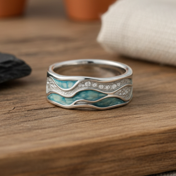 Anello con onde turchesi in argento