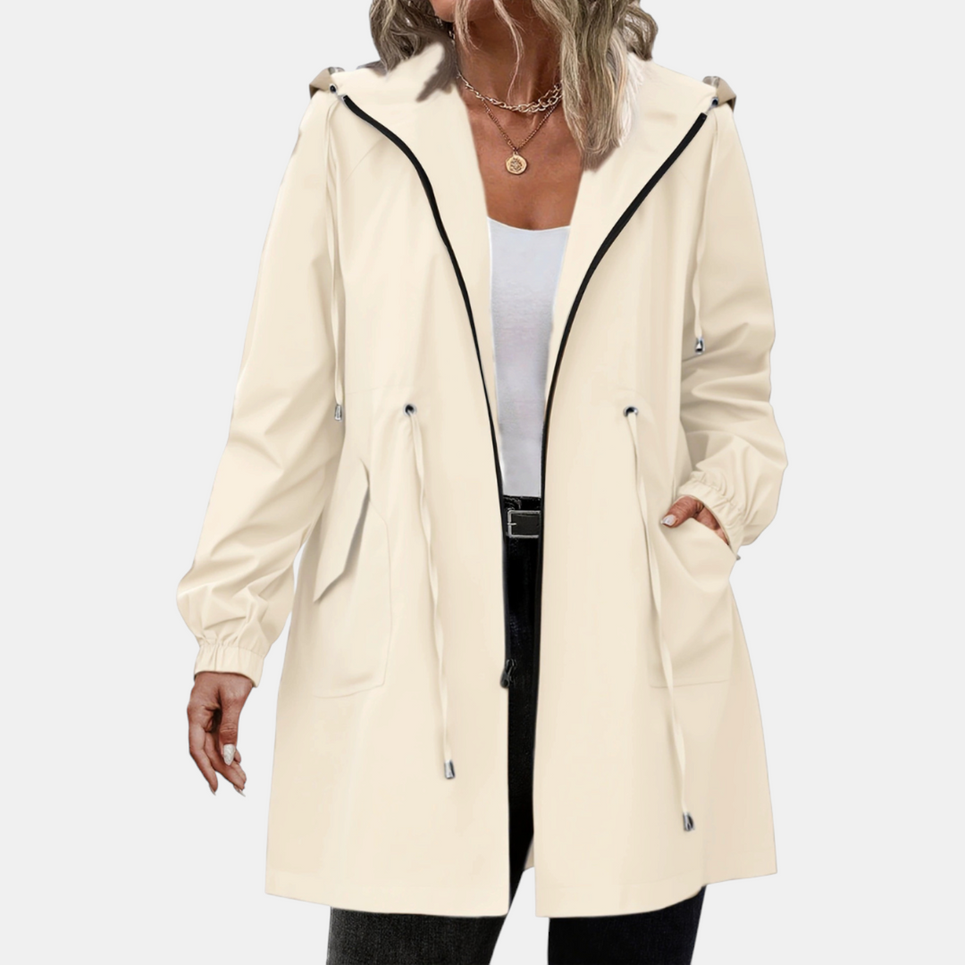 Coupe-vent pour femme avec cordon de serrage à la taille, capuche, veste longue