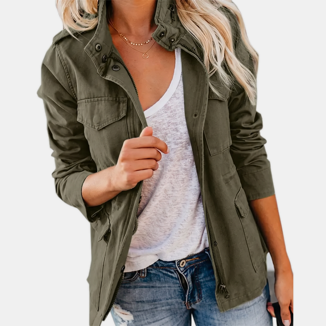 Veste cargo utilitaire pour femme avec poches multiples et cordon de serrage à la taille