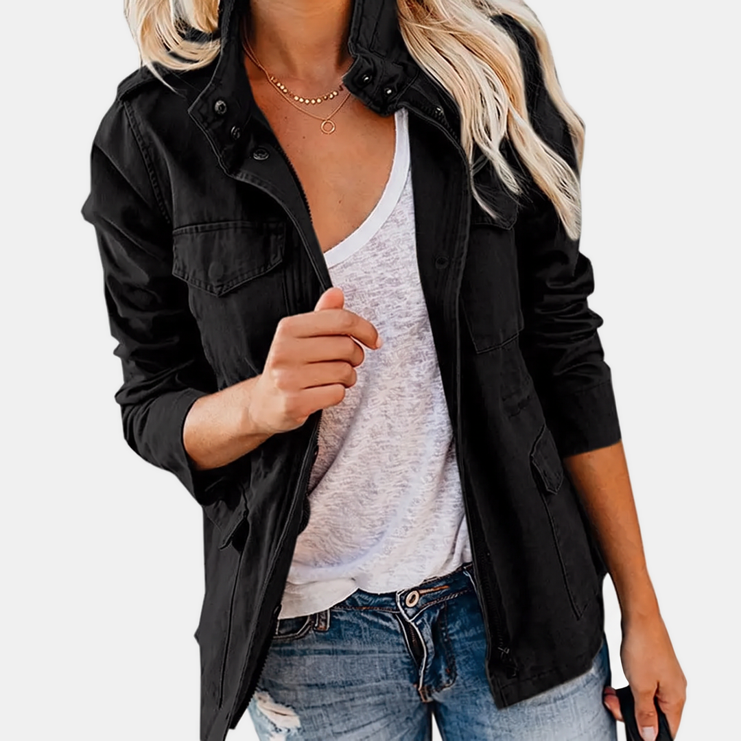 Veste cargo utilitaire pour femme avec poches multiples et cordon de serrage à la taille