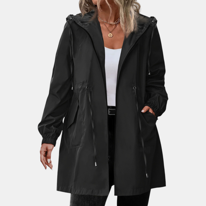 Coupe-vent pour femme avec cordon de serrage à la taille, capuche, veste longue