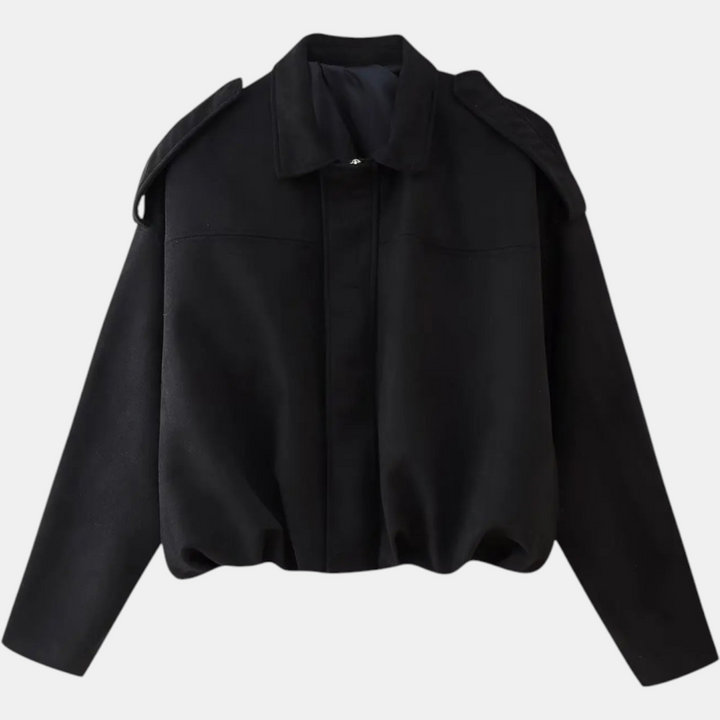 Giacca aviatore da donna in camoscio con maniche a pipistrello e orlo a blusa
