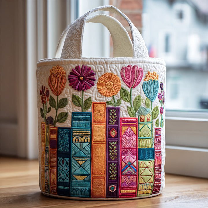 Gudrun – Panier à linge rembourré à motif de dos de livre brodé